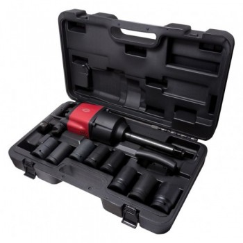 Пневмогайковерт c длинным валом и комплектом ударных головок 1''9пр(3390Нм,5000об/мин,282л/мин,6.3bar,головки:27,30,32,33,34,36,38,41мм)в кейсе Rock Force(RF-8091D)