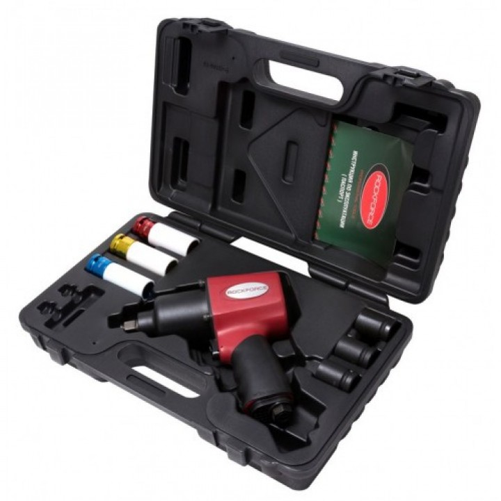 Пневмогайковерт Ударный"Twin Hammer" С Набором Ударных Головок 1/2"8пр. В Кейсе ROCK FORCE (RF-82545K7)