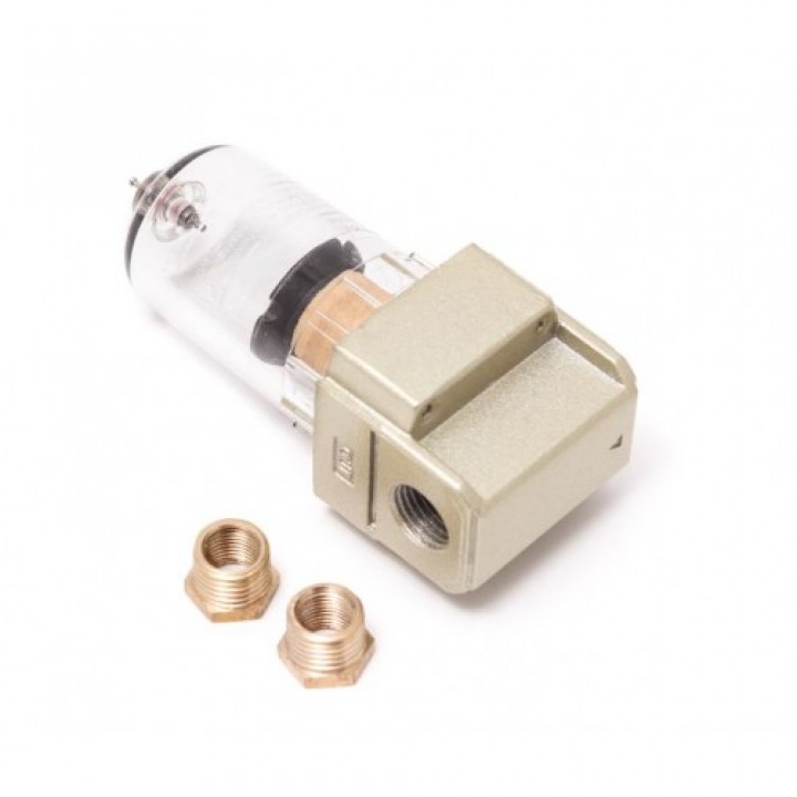  ФИЛЬТР ДЛЯ ПНЕВМОСИСТЕМ МИНИ 1/4''+АДАПТЕР 1/4MX1/8F (10 BAR, ПРОПУСКНАЯ СПОСОБНОСТЬ: 200 Л/МИН, ТЕМПЕРАТУРА ВОЗДУХА: 5°-60°С, 5МК)